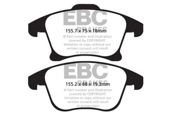 compare product EBC 13+ Ford Fusion 1.6 Turbo Redstuff Front Brake Pads