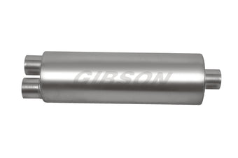 compare product Gibson SFT Superflow Dual/Offset Round Muffler - 8x24in/2.5in Inlet/3in Outlet - Stainless