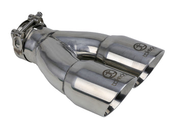 compare product aFe Takeda 2.5in 304 Stainless Steel Clamp-on Exhaust Tip 2.5in Inlet 3in Dual Outlet - Polished