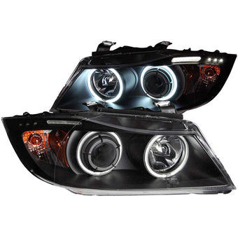 compare product ANZO 2006-2008 BMW 3 Series E90-E91 Projector Headlights w/ Halo w/ LED Bar Black (CCFL)