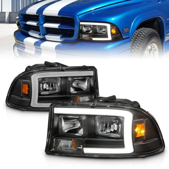 compare product ANZO 97-04 Dodge Dakota/Durango Crystal headlight Set w/ Light Bar Black Housing