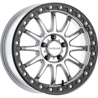 compare product Raceline A14SB Alpha 15x10in/6x139.7 BP/25mm Offset/78.1mm Bore - Silver & Blk Ring Beadlock Wheel