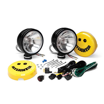 compare product KC HiLiTES Daylighter 6in. Halogen Light 100w Spread Beam (Pair Pack System) - Black SS