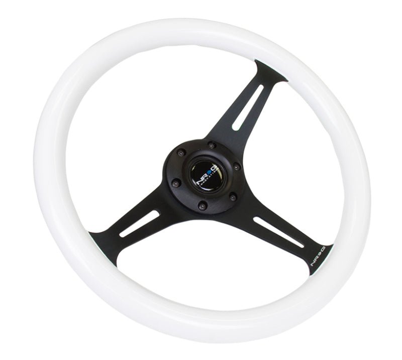 NRG Classic Wood Grain Steering Wheel (350mm) Glow - N - The - Dark Green Grip w/Black 3 - Spoke Center - My Store