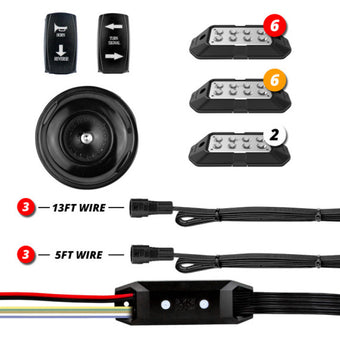 compare product XK Glow ATV UTV Pro DOT Street Legal Conversion Signal/ Horn Kit- 2 White 6 Red 6 Amber Pods