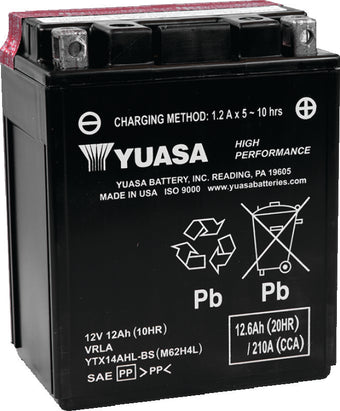 compare product Yuasa YTX14AHL-BS High Performance AGM 12-Volt Battery w/Bottle