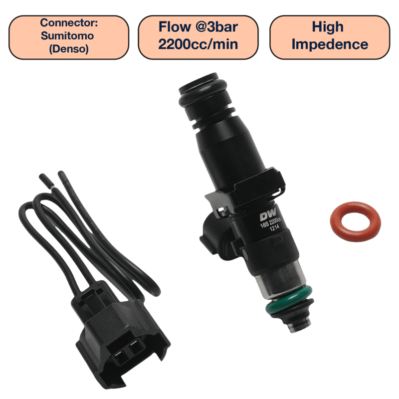 DeatschWerks Universal 2200cc Single Fuel Injector / 60mm Length / 14mm O - Ring Seals - My Store