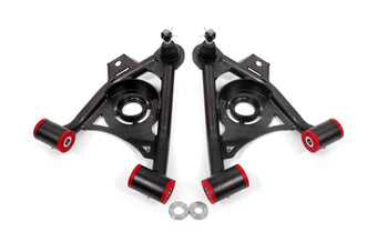 compare product BMR 79-93 Fox Mustang Non-Adj Lower A-Arms Standard Ball Joint Spring Pocket - Black Hammertone