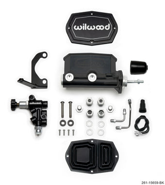 compare product Wilwood Compact Tandem M/C - 7/8in Bore w/RH Bracket and Valve (Pushrod) - Black