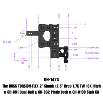 compare product Gen-Y The Boss Torsion-Flex 2in Shank 12.5in Drop 16K Hitch w/GH-051 Dual-Ball/Pintle Lock/Stab Kit