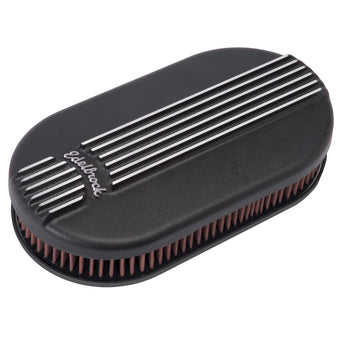 compare product Edelbrock Air Cleaner Classic Series Oval Aluminum Top Cloth Element 17 5In X 9 35In X 3 9In Black