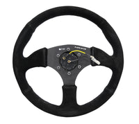 NRG Reinforced Steering Wheel (350mm / 2.5in. Deep) Blk Suede Comfort Grip w/5mm Matte Blk Spokes - My Store