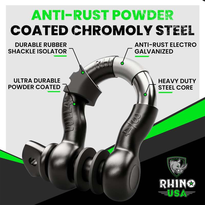 Rhino USA 3/4In D - Ring Shackle Set (2 - Pack) Matte Black - My Store