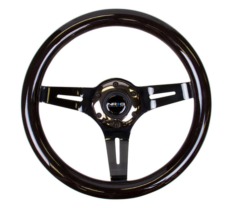 NRG Classic Wood Grain Steering Wheel (310mm) Black w/Black Chrome 3 - Spoke Center - My Store