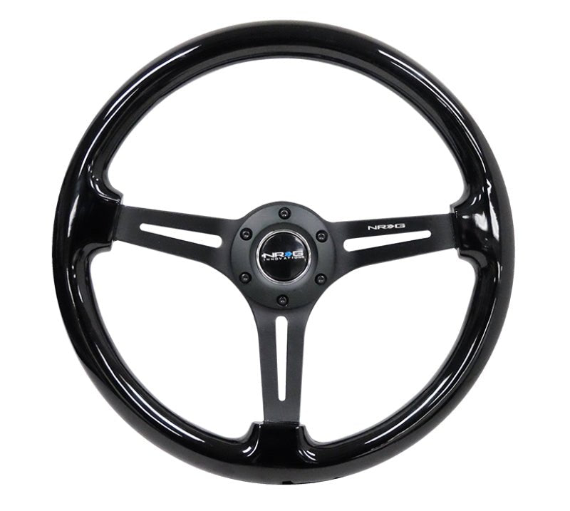 NRG Reinforced Steering Wheel (350mm / 3in. Deep) Blk Wood w/Blk Matte Spoke/Black Center Mark - My Store