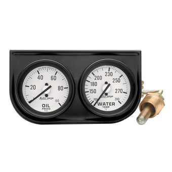 compare product Autometer AutoGage Two-Gauge Console 2-1/16in Mech 0-100 PSI Oil Press/100-280 Deg Water Temp-Black