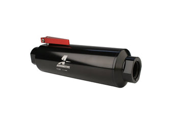 compare product Aeromotive In-Line AN-12 Filter w/Shutoff Valve 100 Micron SS Element - Black Anodize Finish