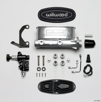 compare product Wilwood HV Tandem M/C Kit w L/H Bracket & Prop Valve - 1in Bore Ball Burnished