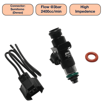 compare product DeatschWerks Universal 2400cc Single Fuel Injector / 48mm Length / 14mm O-Ring Seals