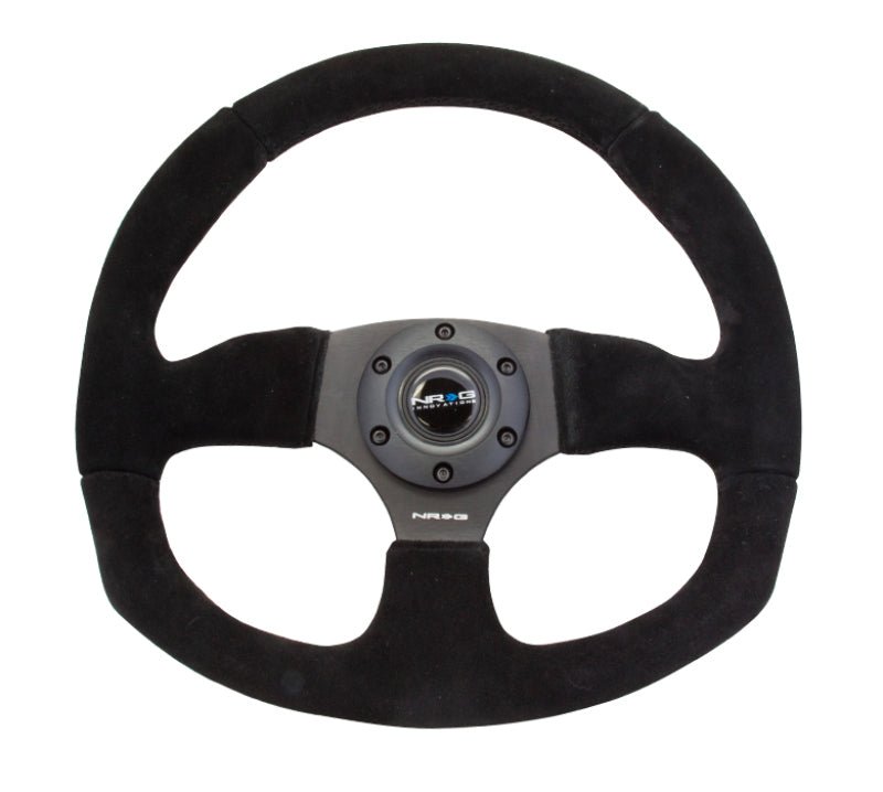 NRG Reinforced Steering Wheel (320mm Horizontal / 330mm Vertical) Black Suede w/Black Stitching - My Store