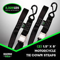 Rhino USA Cambuckle Motorcycle Tiedown Straps 2 - Pack (Black) 1.5In X 8Ft - My Store