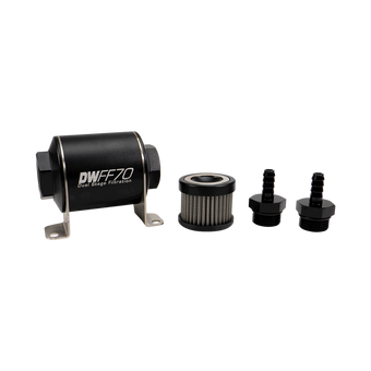 compare product DeatschWerks Stainless Steel 5/16in 5 Micron Universal Inline Fuel Filter Housing Kit (70mm)