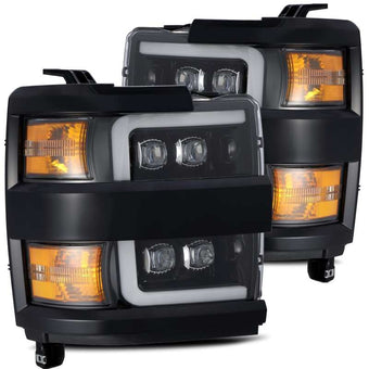 compare product AlphaRex 15-18 Chevy 2500HD NOVA LED Proj Headlight Plank Style Jet Blk w/Activ Light/Seq Signal/DRL