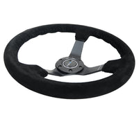 NRG Reinforced Steering Wheel (350mm / 3in. Deep) Blk Suede/Blk Bball Stitch w/5mm Matte Black Spoke - My Store
