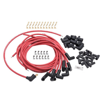 compare product Edelbrock Spark Plug Wire Set Universal 90 Deg Boots 50 Ohm Resistance 8 65mm Red Wire (Set of 9)
