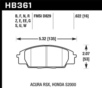 compare product Hawk 02-05 Acura RSX 2.0L Type-S OE Incl. Shims Front ER-1 Brake Pads
