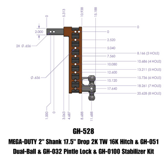 compare product Gen-Y Mega Duty 2in Shank 17.5in Drop 16K Hitch w/Dual-Ball/Pintle Lock/Stabilizer Kit