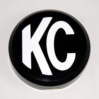 compare product KC HiLiTES 6in. Round Hard Cover for Daylighter/SlimLite/Pro-Sport (Single) - Black w/White KC Logo