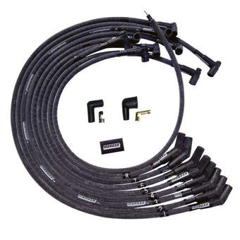 compare product Moroso BBC Under Header Sleeved 135 Plug End HEI Ultra Spark Plug Wire Set - Black