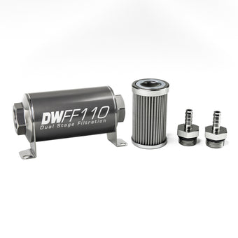 compare product DeatschWerks Stainless Steel 5/16in 100 Micron Universal Inline Fuel Filter Housing Kit (110mm)