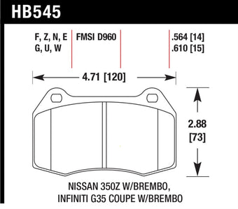 compare product Hawk 04-09 Infiniti G35 3.5L Base Brembo Brakes OE Incl. Pin Clips Shims Front ER-1 Brake Pads