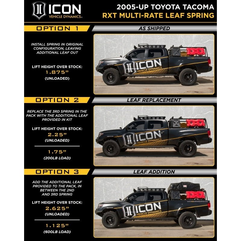ICON 2005+ Toyota Tacoma Multi Rate RXT Leaf Pack w/Add In Leaf - My Store