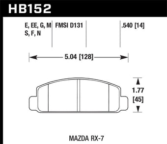 compare product Hawk 88-91 Mazda RX-7 1.3L 10th Anniversary 1 Piston Caliper Front ER-1 Brake Pads