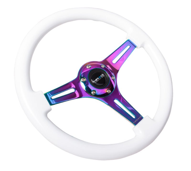 NRG Classic Wood Grain Steering Wheel (350mm) White Paint Grip w/Neochrome 3 - Spoke Center - My Store