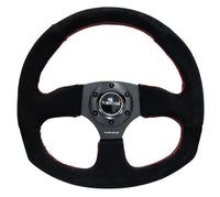 NRG Reinforced Steering Wheel (320mm Horizontal / 330mm Vertical) Suede w/Red Stitch - My Store
