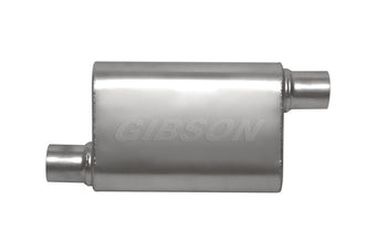 compare product Gibson CFT Superflow Offset/Offset Oval Muffler - 4x9x18in/2.5in Inlet/2.5in Outlet - Stainless