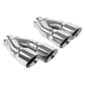 compare product MagnaFlow Tip Stainless Double Wall Round Dual Outlet Polish 3in DIA 2.25in Inlet 9.75in Len (qty 2)