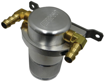 compare product Moroso Universal Air/Oil Separator Catch Can - Small Body w/o Drain - Billet Aluminum - Raw Finish
