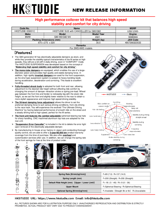 HKS HKSTUDIE SUSPENSION with CANCELLER for G80/G82 - My Store