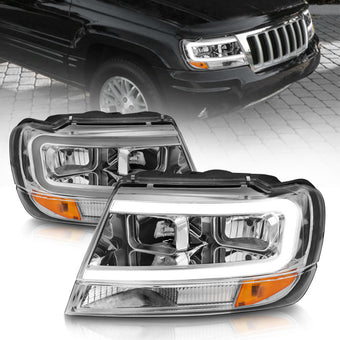 compare product ANZO 1999-2004 Jeep Grand Cherokee Crystal Headlights w/ Light Bar Chrome Housing