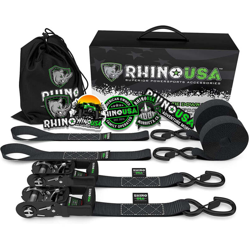 Rhino USA Heavy Duty Ratchet Tie - Downs 2 - Pack (Black) 1.6In X 8Ft - My Store