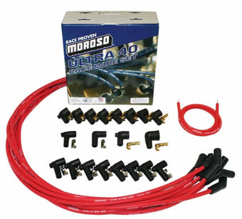 compare product Moroso Universal Ignition Wire Set - Ultra 40 - Unsleeved - 135 Degree - Red