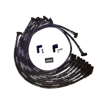 compare product Moroso SB Ford 351W 135 Plug HEI Dist Sleeved Ultra Spark Plug Wire Set - Black