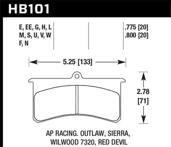 compare product Hawk Aerospace Components / AP Racing / Brakeman / CNC / Coleman / Outlaw DTC-60 Race Brake Pads