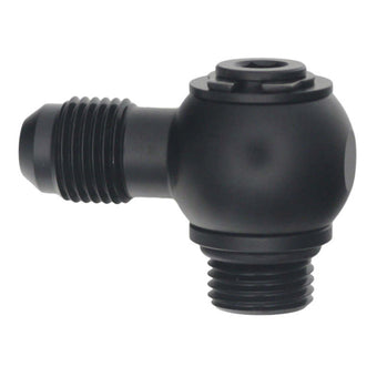 compare product DeatschWerks 6AN ORB Male to 6AN Male Flare Low Profile 90-Degree Swivel - Anodized Matte Black