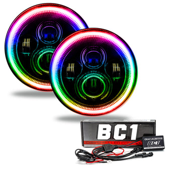 compare product Oracle 7in High Powered LED Headlights - Black Bezel - ColorSHIFT - BC1